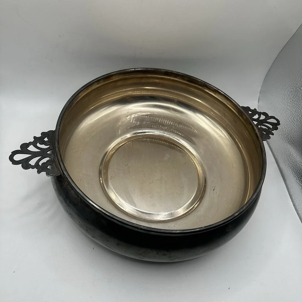 Vintage Reed & Barton Silver Plate Serving Bowl Round Gothic Moody Whimsygoth